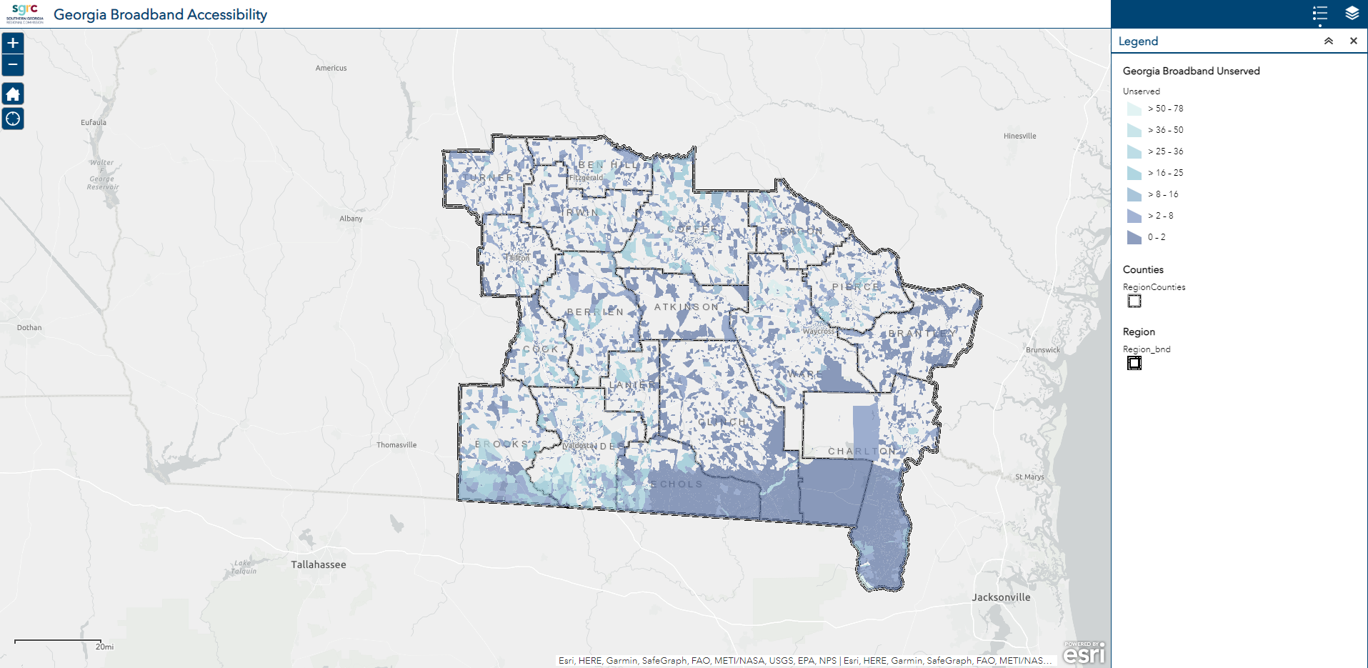 Georgia Broadband Accessibility Map